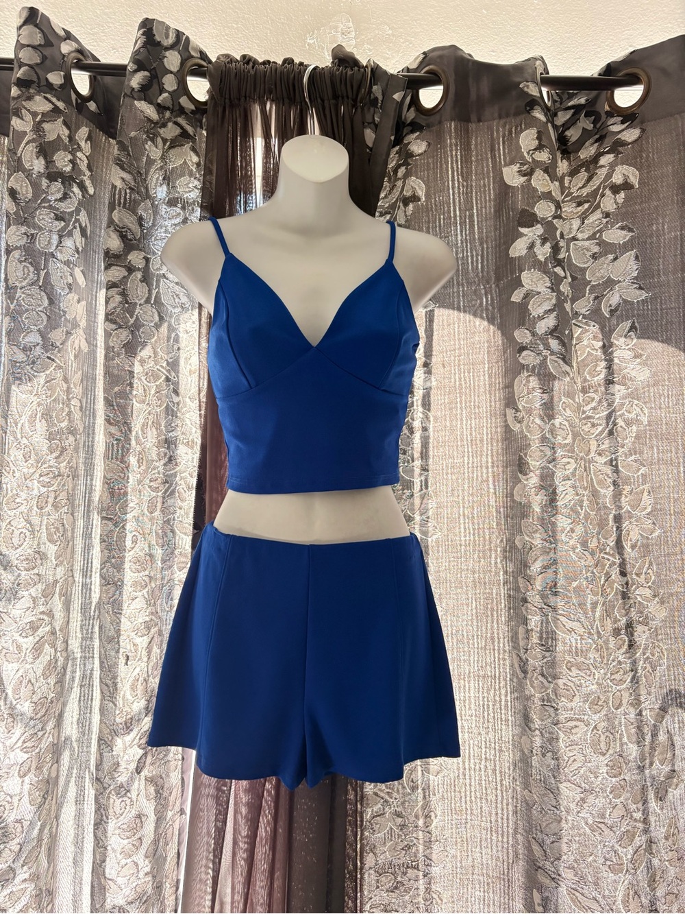 Royal Blue Two-Piece Crop Top & Shorts Set
